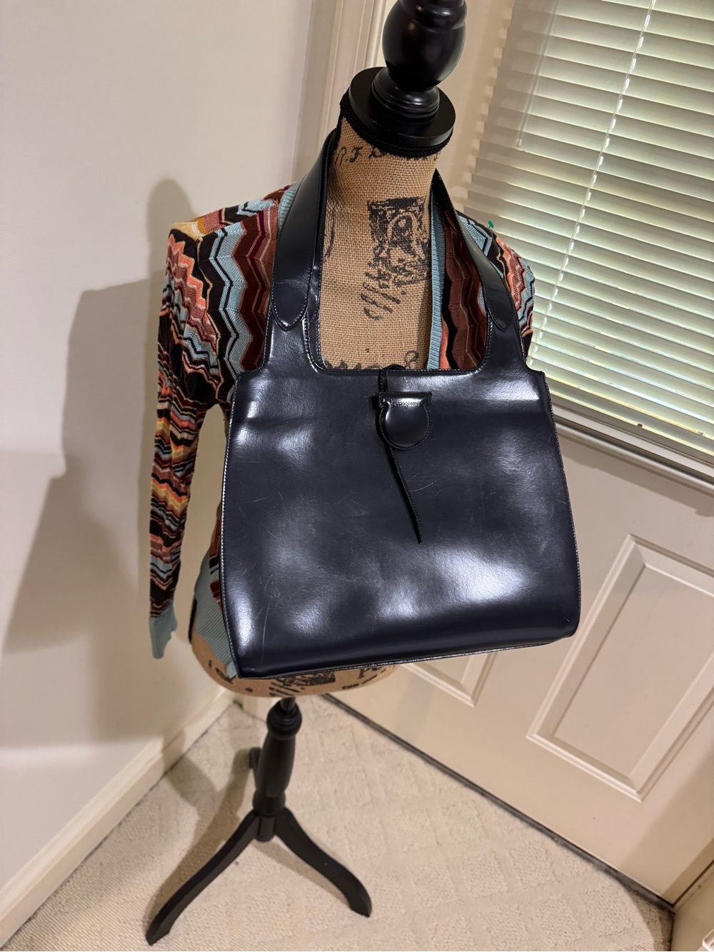 Salvatore Ferragamo Black Leather Shoulder Tote